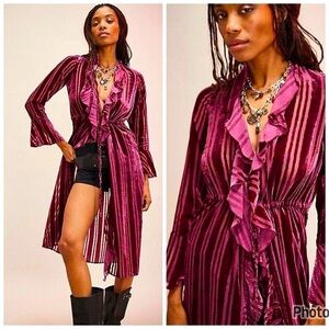 NWT FREE People velvet stripped ruffle duster